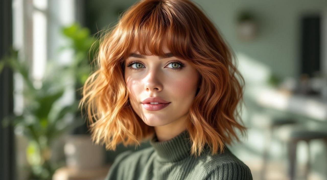 Wavy bob con curtain bangs e riflessi copper rose tendenza capelli primavera 2026